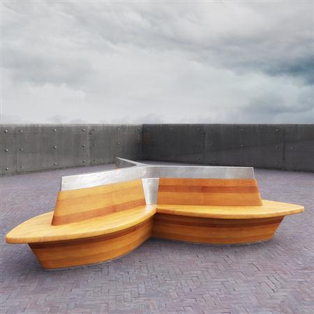 公共设施用品 创意船造型的木质坐凳