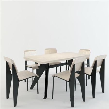 loft风格长方形餐桌椅子