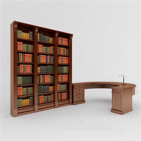 欧式古典风格办公桌书架组合
