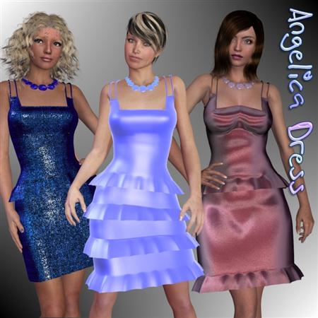 Renderosity Angelica Dress and Necklace for V4-S4-Elite-A4-Alice