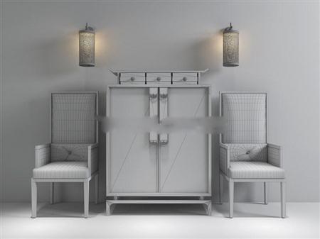 现代中式风格边柜单椅组合