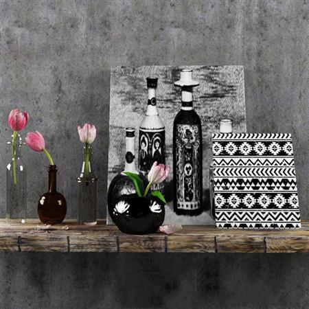 瓷瓶和黑白画