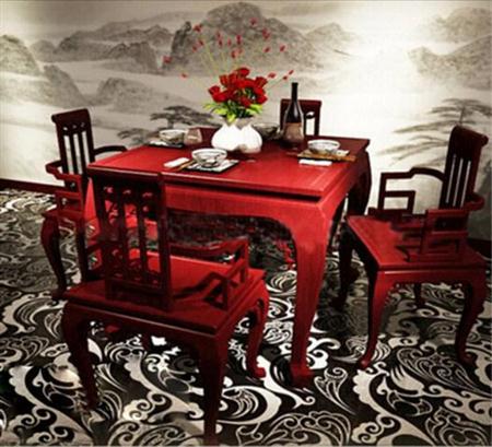 中式红色餐桌椅  3D模型下载