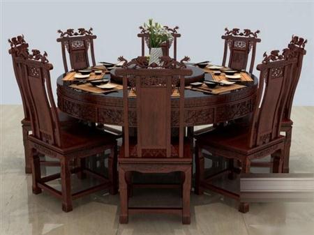 古典中式实木餐桌椅组合   3D模型下载