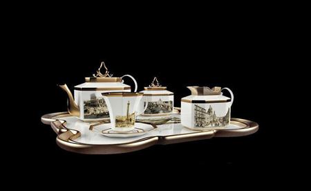 欧式建筑图案花纹整套茶具