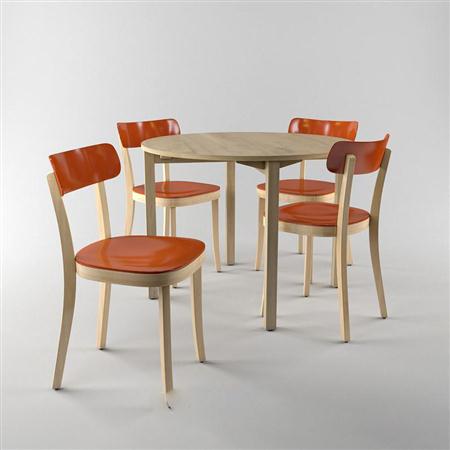 实木圆桌时尚橙红色椅子